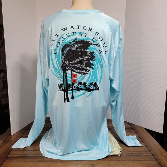 Salt Water Soul Graphic LS Tee "Coastal USA" Lt Blue - Size Large - Picture 1 of 4